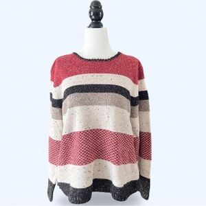 Northern Reflections Womens Red Striped Knit Cabincore Cottagecore Sweater Large
